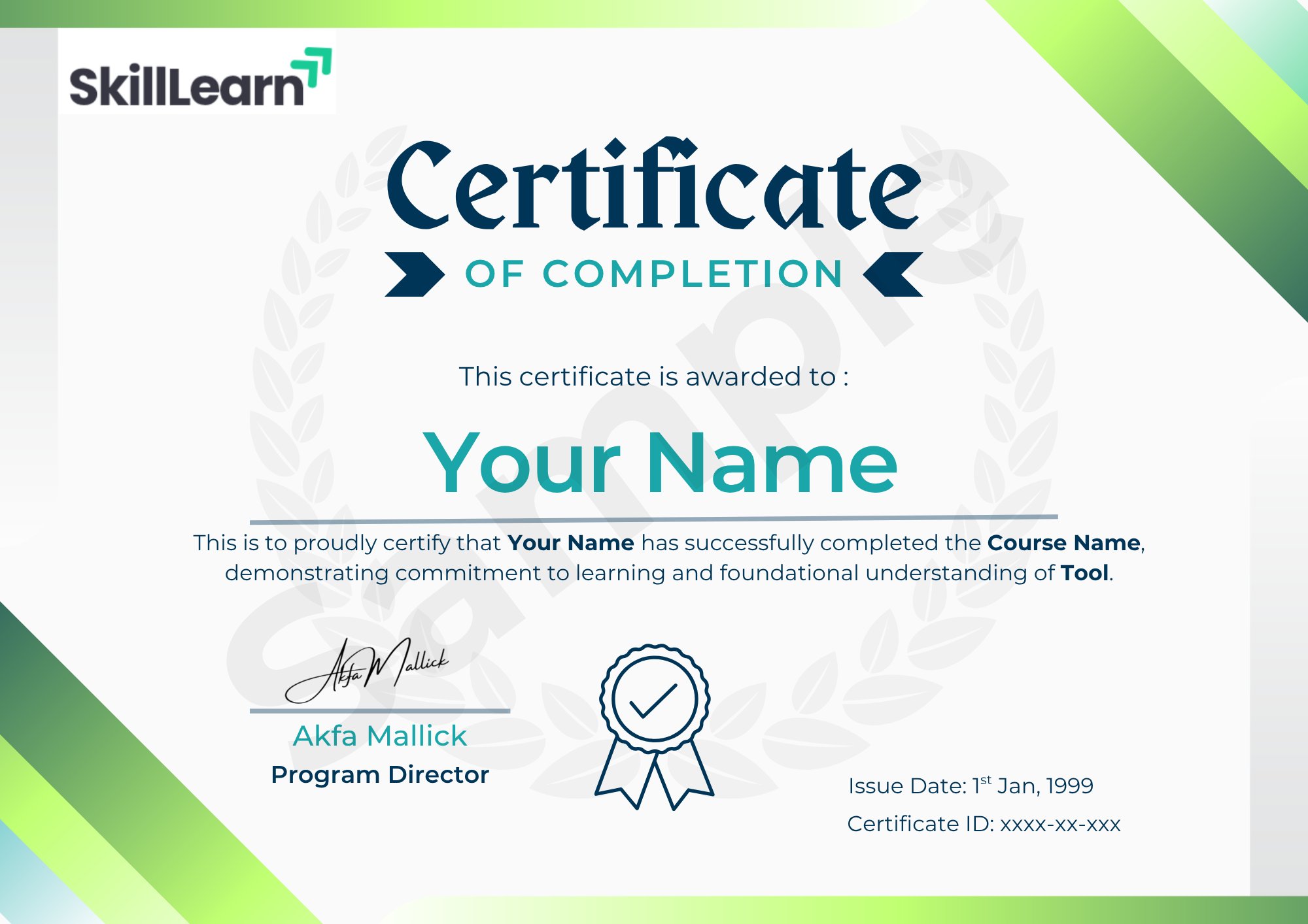 SkillLearn Business Analytics Certificate of Completion